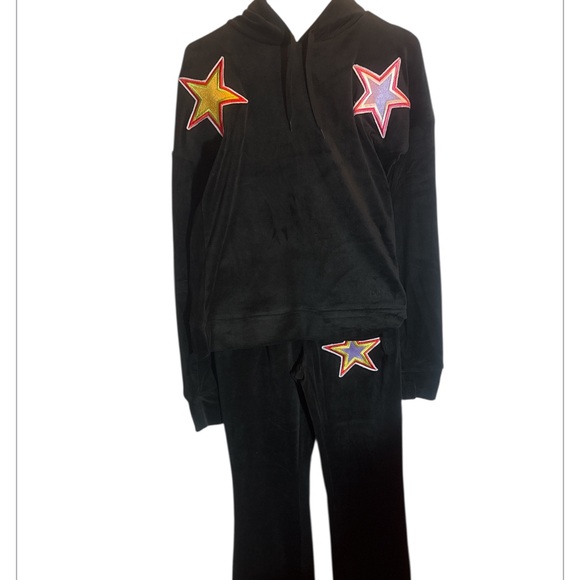 Paris Hilton Pants - Paris Hilton Black Tracksuit with Star Patches